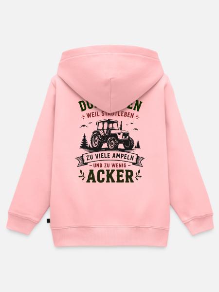 Dorfleben Traktor gegen Städteleben - Kinder Premium Organic Zip Hoodie - Rosa