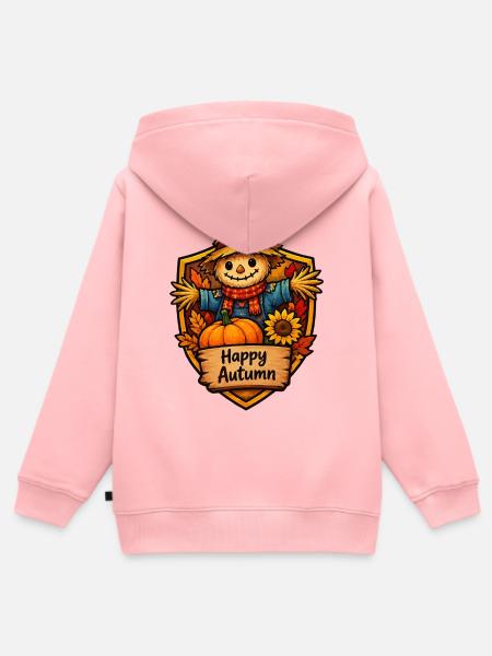 Fröhlicher Herbst Scheuchbild mit Kürbis - Kinder Premium Organic Zip Hoodie - Rosa