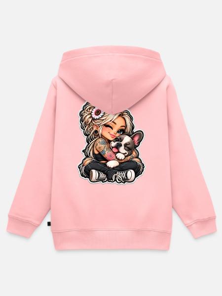 TattooMädchen kuschelt Bulldog - Kinder Premium Organic Zip Hoodie - Rosa