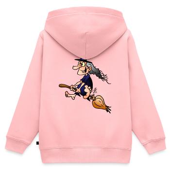 Sorcière sur un balai - Sweat Premium à capuche zippé enfant bio - rose - Dos - AI Model Kid Female (0cm)