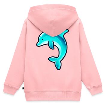 Delfin - Kinder Premium Organic Zip Hoodie - Rosa - Hinten - AI Model Kid Female (0cm)