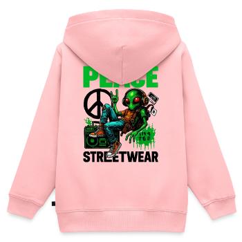 Alien mit Peace-Boombox - Kinder Premium Organic Zip Hoodie - Rosa - Hinten - AI Model Kid Female (0cm)