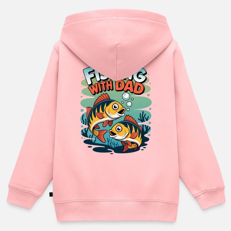 Pêcher avec papa - Sweat Premium à capuche zippé enfant bio - rose
