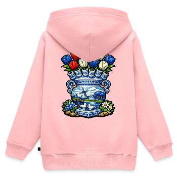 Delfter Vasen-Tulpen und Windmühle - Kinder Premium Organic Zip Hoodie - Rosa - Hinten - AI Model Kid Female (0cm)