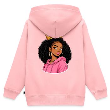 Black Royal – Dame mit rosa Kapuze - Kinder Premium Organic Zip Hoodie - Rosa - Hinten - AI Model Kid Female (0cm)
