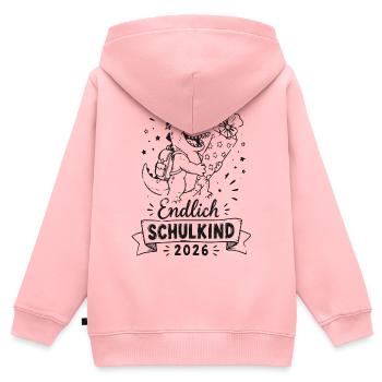 Endlich Schulkind 2026 Dino mit Blumen - Kinder Premium Organic Zip Hoodie - Rosa - Hinten - AI Model Kid Female (0cm)
