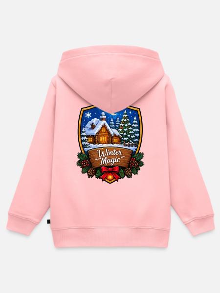 Winterzauberwald Chalet Schild - Kinder Premium Organic Zip Hoodie - Rosa