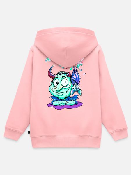 Frostig Psychodelischer Dämon mit Flügeln - Kinder Premium Organic Zip Hoodie - Rosa