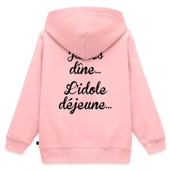 James dîne, l'idole déjeune - Sweat Premium à capuche zippé enfant bio - rose - Dos - AI Model Kid Female (0cm)