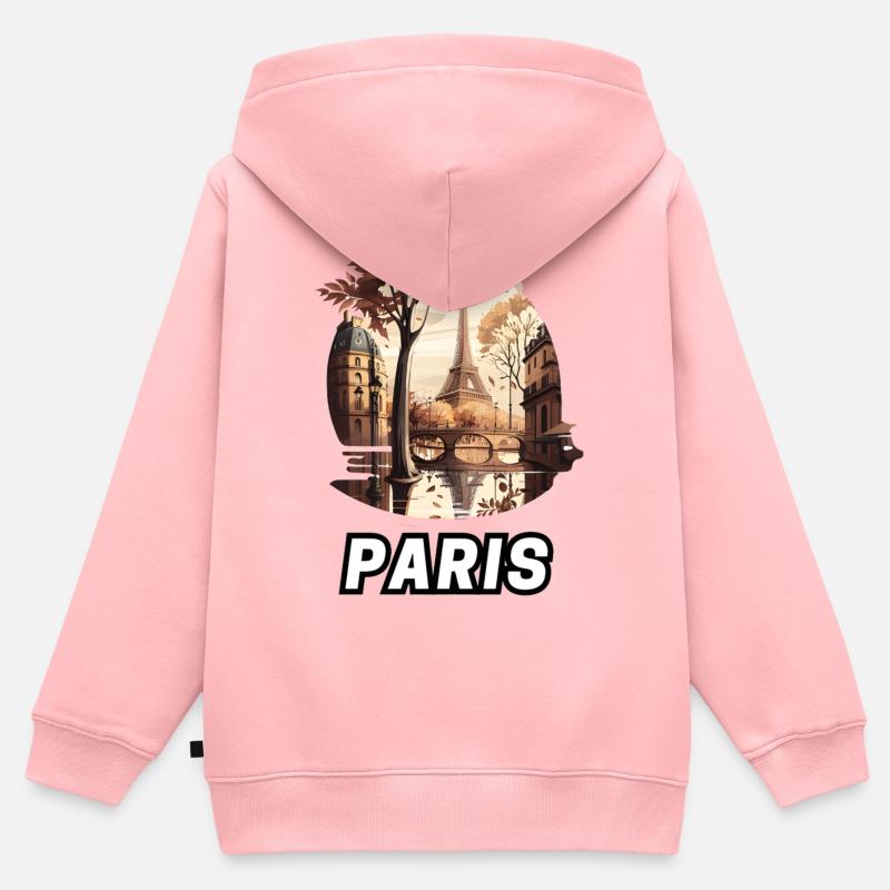 Paris - Sweat Premium à capuche zippé enfant bio - rose