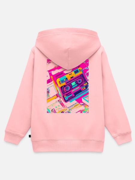Musique des années 80 - Sweat Premium à capuche zippé enfant bio - rose