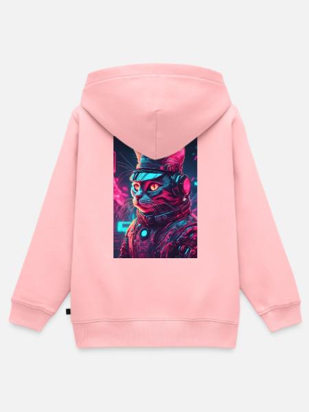 Cyberkatze Astronaut Neon - Kinder Premium Organic Zip Hoodie - Rosa