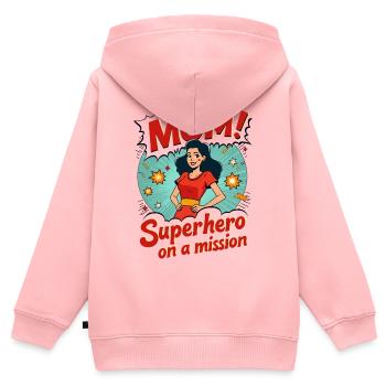 Mère, super-héroïne en mission ! - Sweat Premium à capuche zippé enfant bio - rose - Dos - AI Model Kid Female (0cm)
