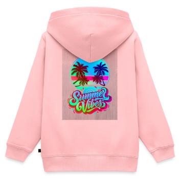 Le parfum tropical de la Méditerranée - Sweat Premium à capuche zippé enfant bio - rose - Dos - AI Model Kid Female (0cm)