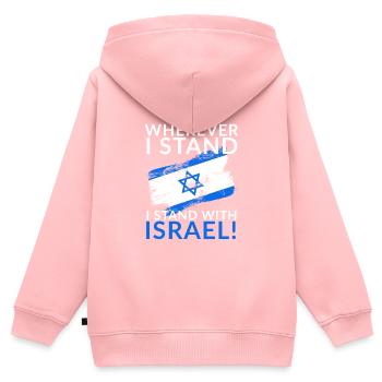 Où que je sois, je suis aux côtés d'Israël. - Sweat Premium à capuche zippé enfant bio - rose - Dos - AI Model Kid Female (0cm)