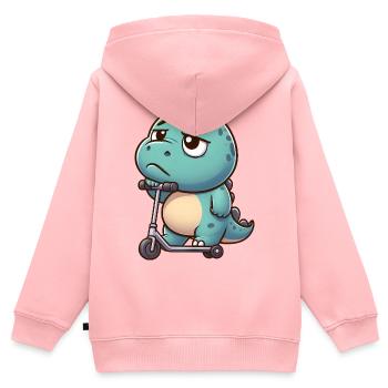 Süßer Dino Trex Roller Cartoon Langeweile  - Kinder Premium Organic Zip Hoodie - Rosa - Hinten - AI Model Kid Female (0cm)