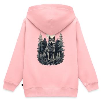 Wolf im Vollmond - Kinder Premium Organic Zip Hoodie - Rosa - Hinten - AI Model Kid Female (0cm)