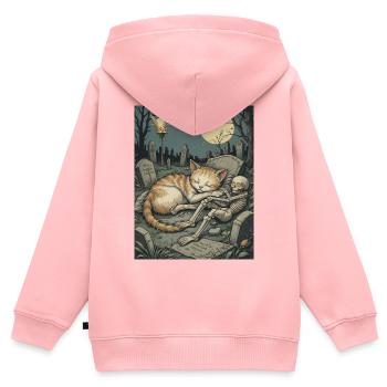 Chaton cimetière au clair de lune - Sweat Premium à capuche zippé enfant bio - rose - Dos - AI Model Kid Female (0cm)