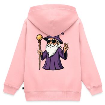 Violetter Zauberer Peacezeichen - Kinder Premium Organic Zip Hoodie - Rosa - Hinten - AI Model Kid Female (0cm)