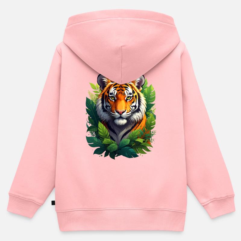 Les tigres dans la forêt tropicale - Sweat Premium à capuche zippé enfant bio - rose