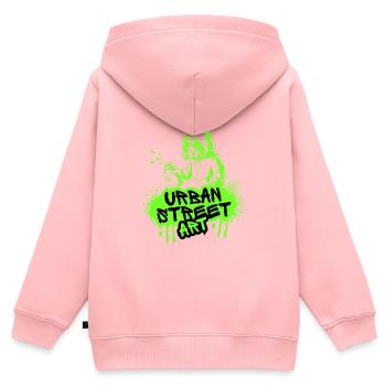 Spray d’art urbain néon - Sweat Premium à capuche zippé enfant bio - rose - Dos - AI Model Kid Female (0cm)