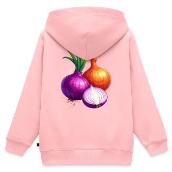Oignons - Sweat Premium à capuche zippé enfant bio - rose - Dos - AI Model Kid Female (0cm)