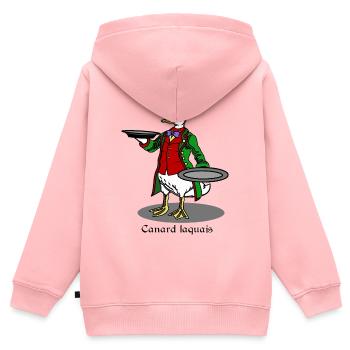 Canard laquais - humour cuisine et jeu de mots - Sweat Premium à capuche zippé enfant bio - rose - Dos - AI Model Kid Female (0cm)