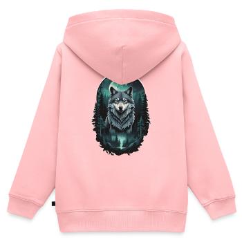 Mondwolf im Dunkelwald - Kinder Premium Organic Zip Hoodie - Rosa - Hinten - AI Model Kid Female (0cm)