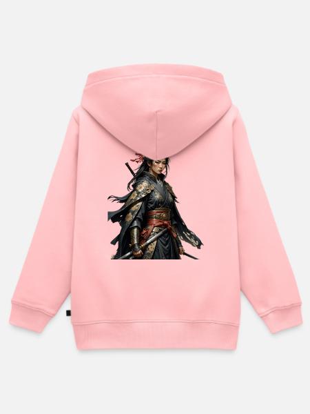 Schwarze Samuraiin mit Goldmustern - Kinder Premium Organic Zip Hoodie - Rosa