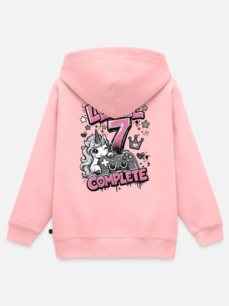 Level 7 Vollendet - Einhorn Controller - Kinder Premium Organic Zip Hoodie - Rosa