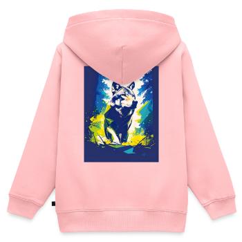 Forêt géométrique de néons de loups - Sweat Premium à capuche zippé enfant bio - rose - Dos - AI Model Kid Female (0cm)