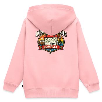 Agenda de Retraité Complet Humour - Sweat Premium à capuche zippé enfant bio - rose - Dos - AI Model Kid Female (0cm)