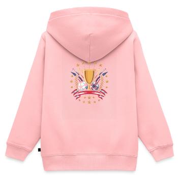 Trophée sportif US et ballon - Sweat Premium à capuche zippé enfant bio - rose - Dos - AI Model Kid Female (0cm)