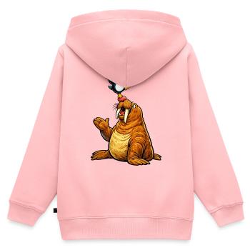 Morse et manchot - Sweat Premium à capuche zippé enfant bio - rose - Dos - AI Model Kid Female (0cm)