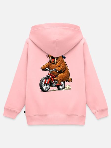 Walroß auf dem Fahrrad - Kinder Premium Organic Zip Hoodie - Rosa