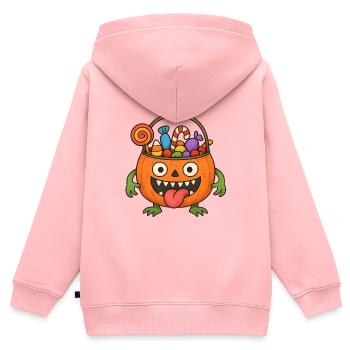 Halloween Suessigkeiten Eimer Monster - Kinder Premium Organic Zip Hoodie - Rosa - Hinten - AI Model Kid Female (0cm)
