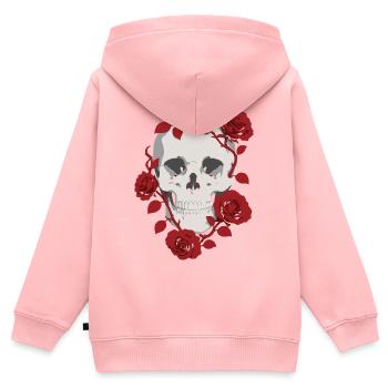 Karmesinroter Rosenschädel - Kinder Premium Organic Zip Hoodie - Rosa - Hinten - AI Model Kid Female (0cm)