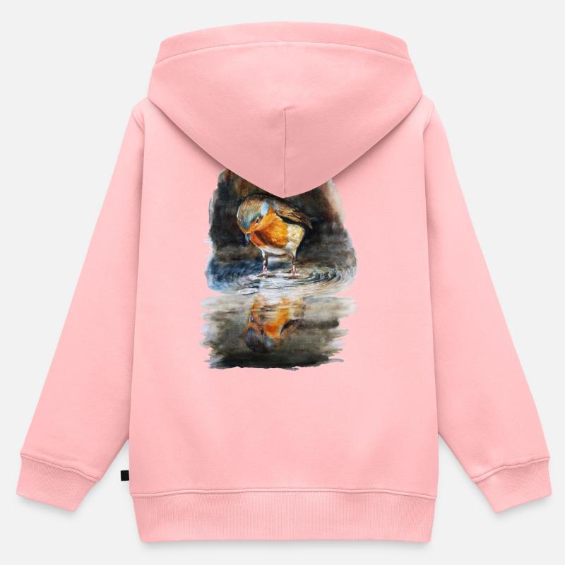 rouge-gorge - Sweat Premium à capuche zippé enfant bio - rose