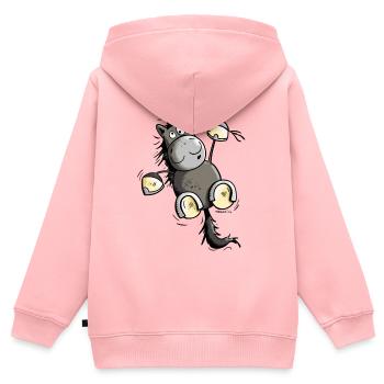 Cheval Noir - Sweat Premium à capuche zippé enfant bio - rose - Dos - AI Model Kid Female (0cm)