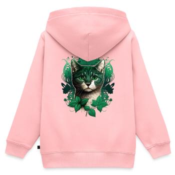 Katze mit Efeu Rahmen - Kinder Premium Organic Zip Hoodie - Rosa - Hinten - AI Model Kid Female (0cm)