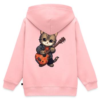 Chat avec guitare, gueule de bois, animaux de compagnie, chats - Sweat Premium à capuche zippé enfant bio - rose - Dos - AI Model Kid Female (0cm)