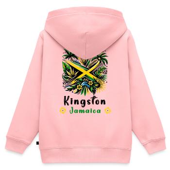 Jamaica Kingston Caribbean Design - Sweat Premium à capuche zippé enfant bio - rose - Dos - AI Model Kid Female (0cm)