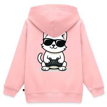 Gamer Cat Coolness - Kinder Premium Organic Zip Hoodie - Rosa - Hinten - AI Model Kid Female (0cm)