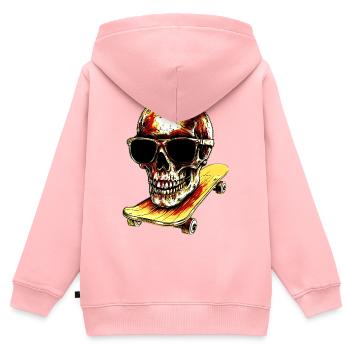 Skateur Skull - Sweat Premium à capuche zippé enfant bio - rose - Dos - AI Model Kid Female (0cm)