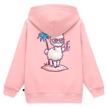 Vacances d’été Alpaga Lama - Sweat Premium à capuche zippé enfant bio - rose - Dos - AI Model Kid Female (0cm)