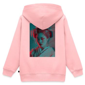 Glitch Geisha Neon Portrait - Kids Premium Organic Zip-up Hoodie - rose - Back - AI Model Kid Female (0cm)