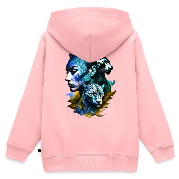 Leopard mit legendärem Frauengesicht - Kinder Premium Organic Zip Hoodie - Rosa - Hinten - AI Model Kid Female (0cm)