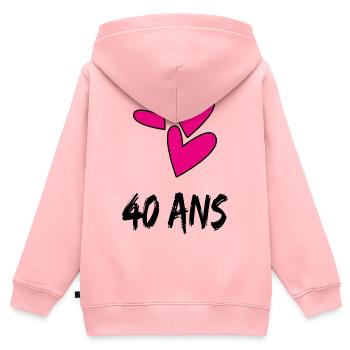 40. 40 ANS. 40e ANNIVERSAIRE. ANNIVERSAIRE 40 ANS. - Sweat Premium à capuche zippé enfant bio - rose - Dos - AI Model Kid Female (0cm)