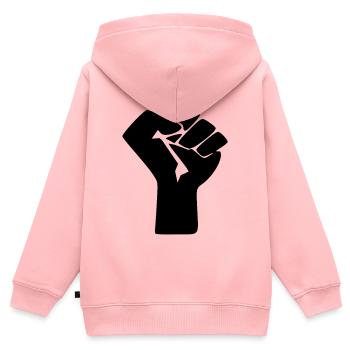 Poing de la Résistance - Le Signe des Mouvements Sociaux - Sweat Premium à capuche zippé enfant bio - rose - Dos - AI Model Kid Female (0cm)