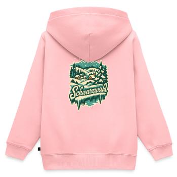 Idylle hivernale de la Forêt-Noire - Sweat Premium à capuche zippé enfant bio - rose - Dos - AI Model Kid Female (0cm)